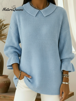 Retro Cozy Peter Pan Collar Lantern Sleeve Sweater