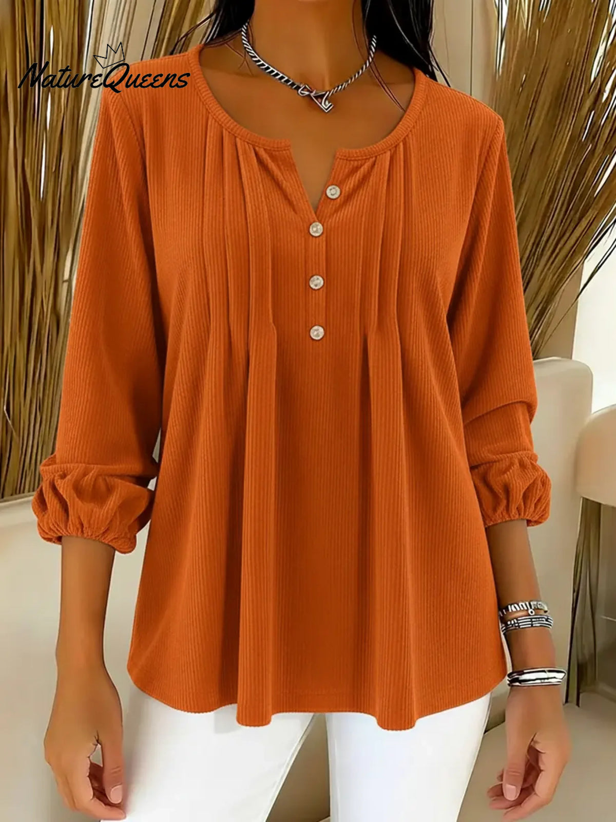 Women's Comfort Corduroy Pleated Cotton Top