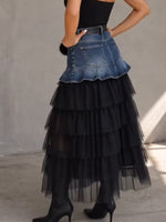 Stylish Casual Spliced mesh And Denim Skirt