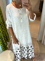 Women's Linen-blend Dress With Polka-dot Lace Trim