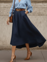 Elegant Irregular Hem Linen-cotton Blend Skirt