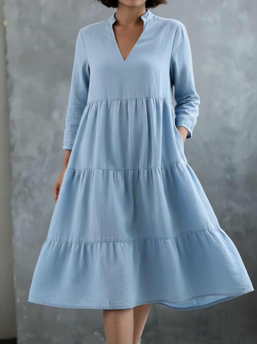 Elegant Multi-layered Hem Linen Dress