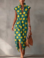 Artistic Brushstroke Polka Dot Cotton-linen Dress