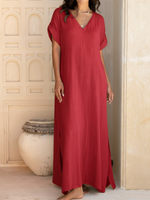 Cozy Double-layered Hem Linen-cotton Dress