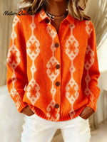 Women's Vintage Abstract Geometry Art Print Casual Sweater