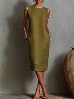 Simple And Classic Sleeveless Linen And Cotton Dress