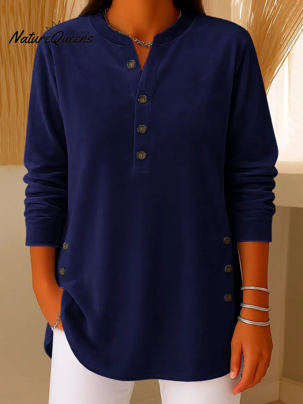 Women's Solid Color V-neck Long-sleeved Velvet Top
