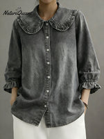 Women's Peter Pan Collar Denim Cotton Shirt