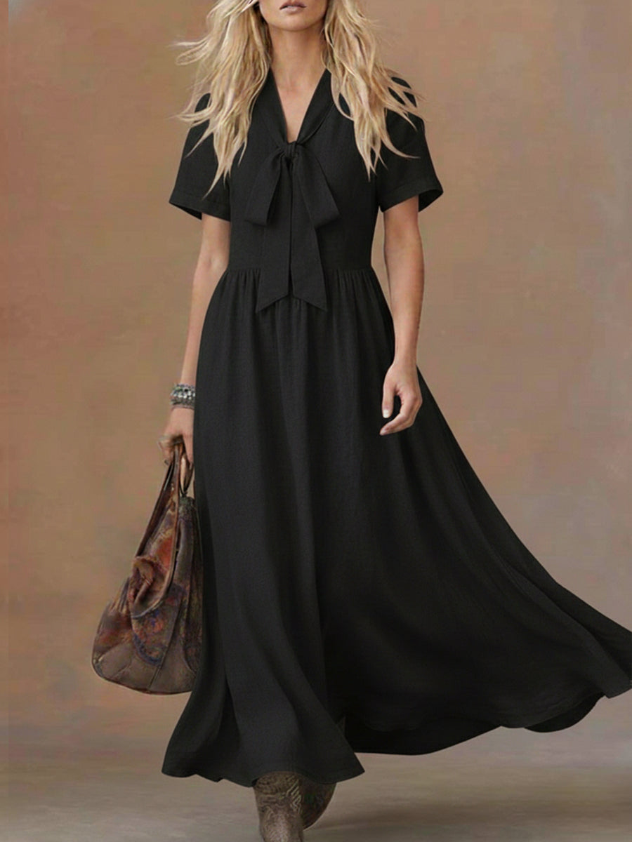 Comfortable Linen And Cotton Tie-waist Dress