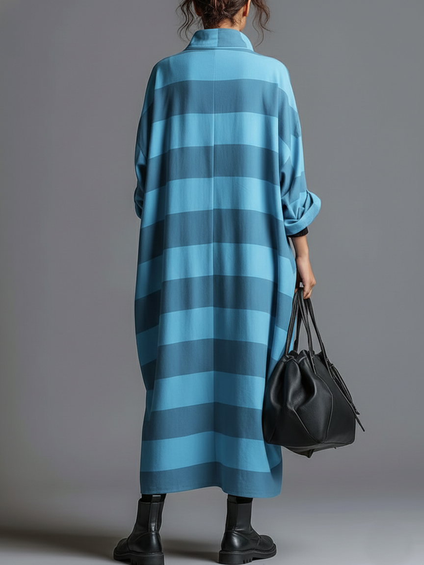Cozy Plaid Print Loose-fitting Stand-collar Dress