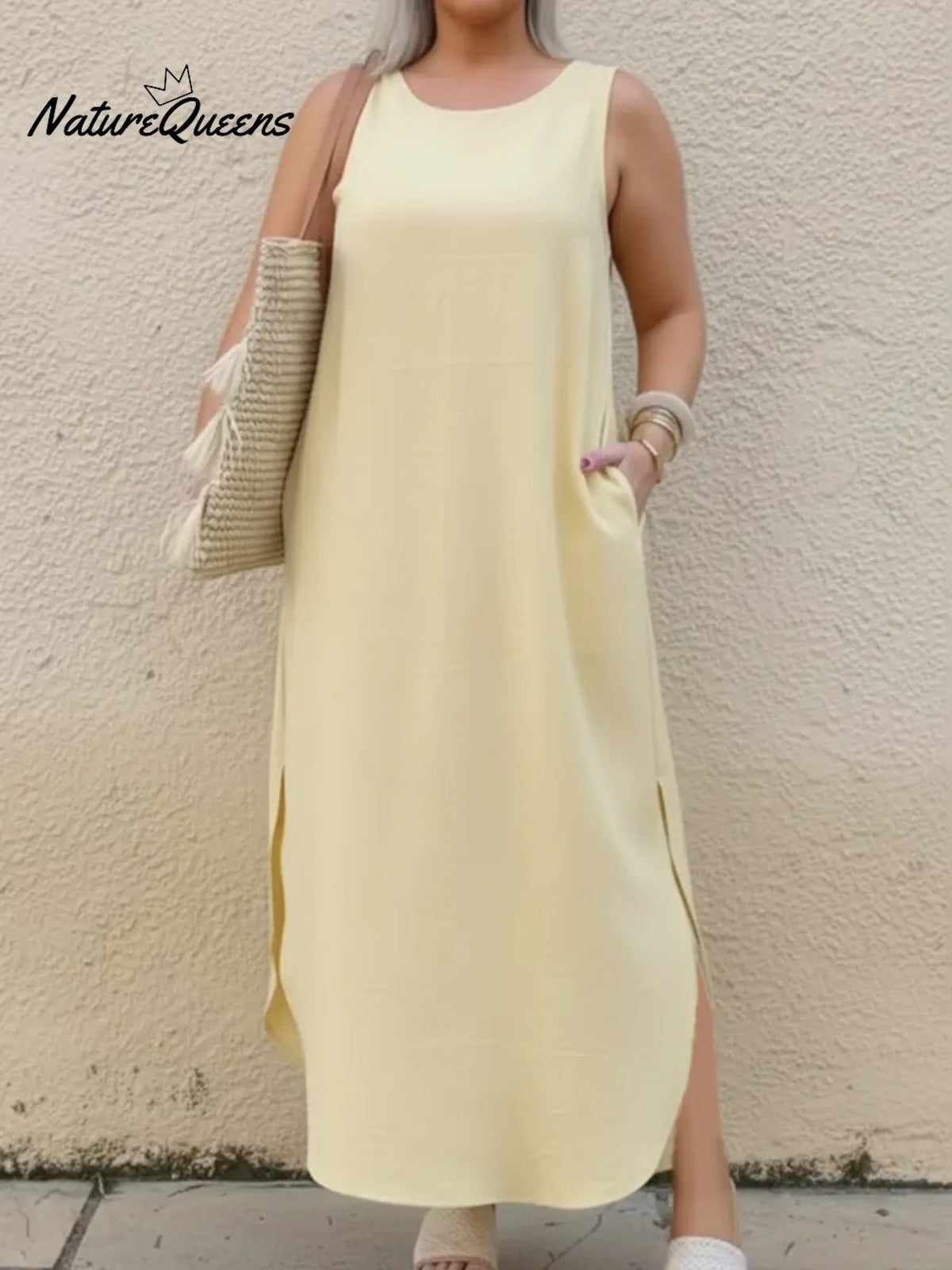 Women's Elegant Linen Dress With A Curved Hem