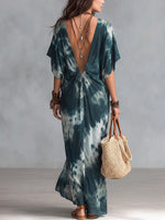 Boho Vacation Chic Sexy Green Tie-dye Dress