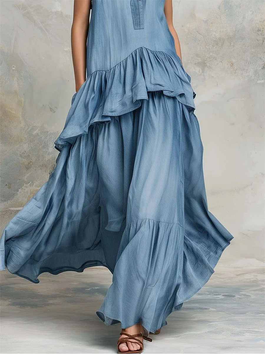Women's Vintage Ruffled Maxi Dress