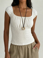 Women's Square neckline Cinched Waist Short-sleeve Top
