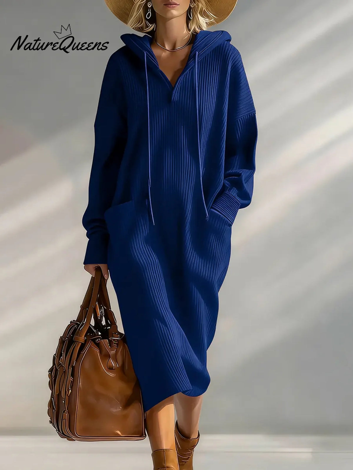 Women's Solid Color Long-sleeved Casual Loose Hooded Knit Dress