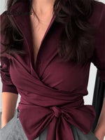 Women's Tie-front Cotton Long-sleeved Shirt