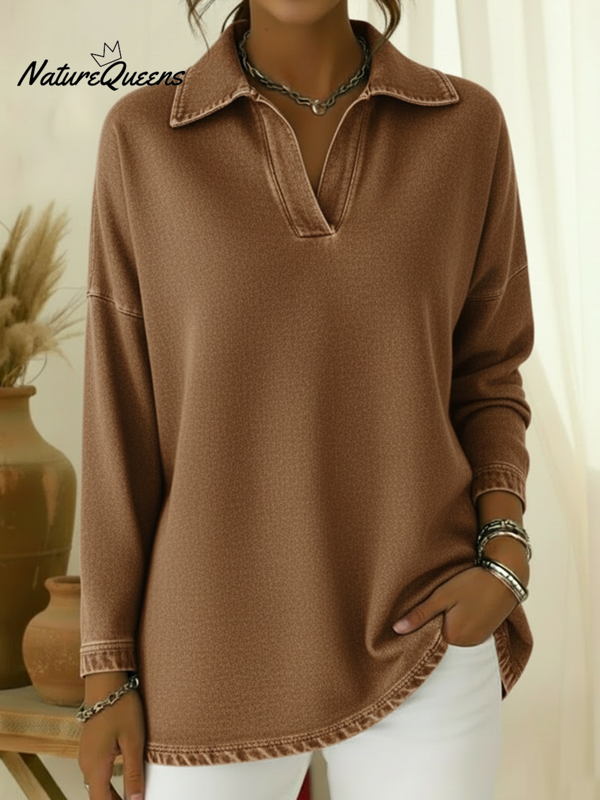 Unisex Casual Polo-neck Denim Sweatshirt