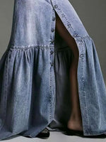 Women's Casual Button Stylish Art Denim Long Skirt