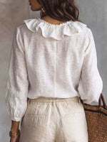 Women's Ruffled Art Casual Stylish Long Sleeve Cotton Linen Shirt