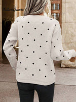 Women's Polka Dot Casual Round Neck Knit Long-sleeved Sweater