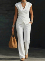 Women's V-neck Short-sleeve Top And Pants