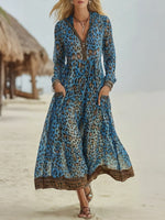 Women's Retro Casual Leopard Print Art Hooded Midi Dress