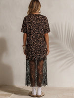 Leopard Print Lace Hem Shift Dress