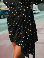 Women's Beige Polka Dots Black Background Print Short Dress