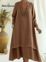 Elegant V-neck Double-layered Hem Denim Dress