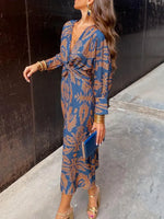 Women's Retro Floral Art Casual V Neck Long Sleeve Stylish Dress