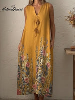 Casual Artistic Bouquet Print Linen Dress