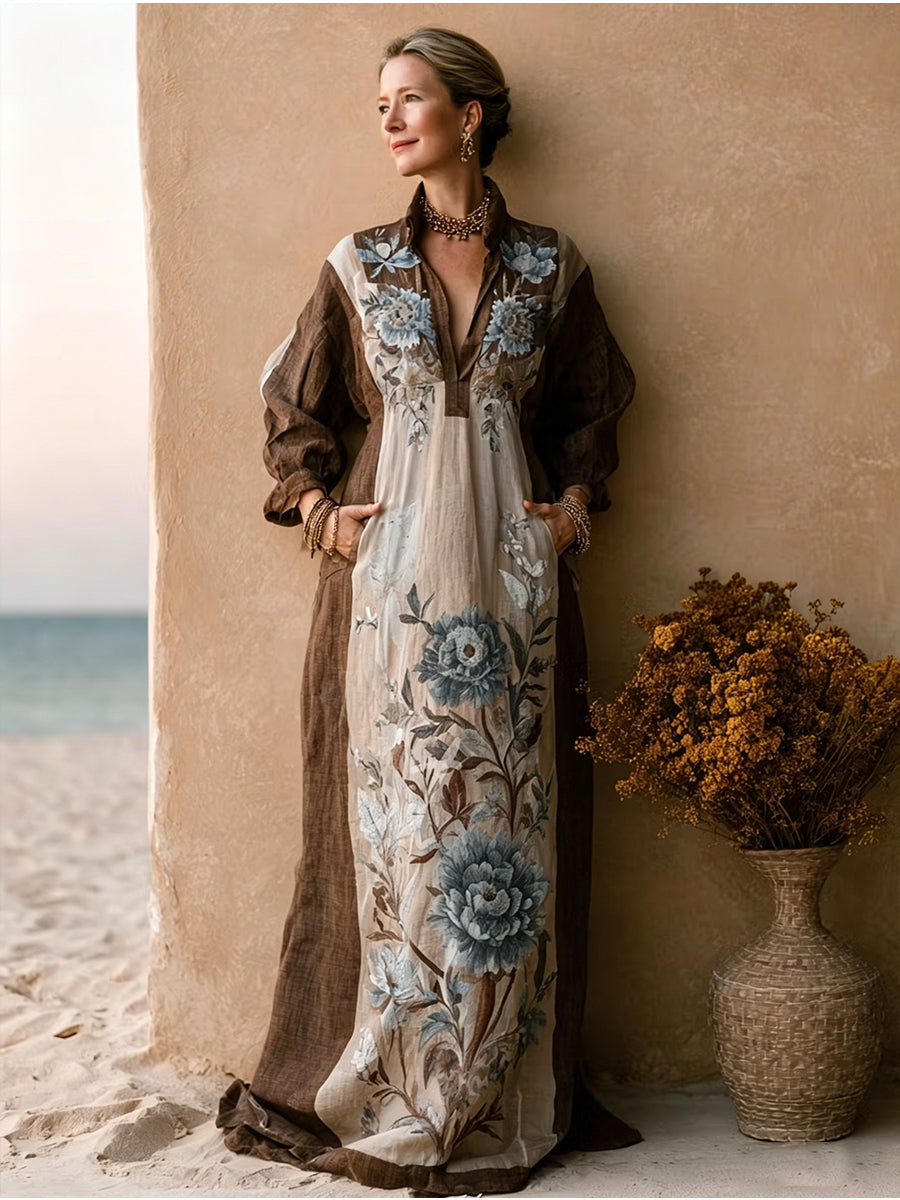 Bohemian Floral-print Linen And Cotton Maxi Dress
