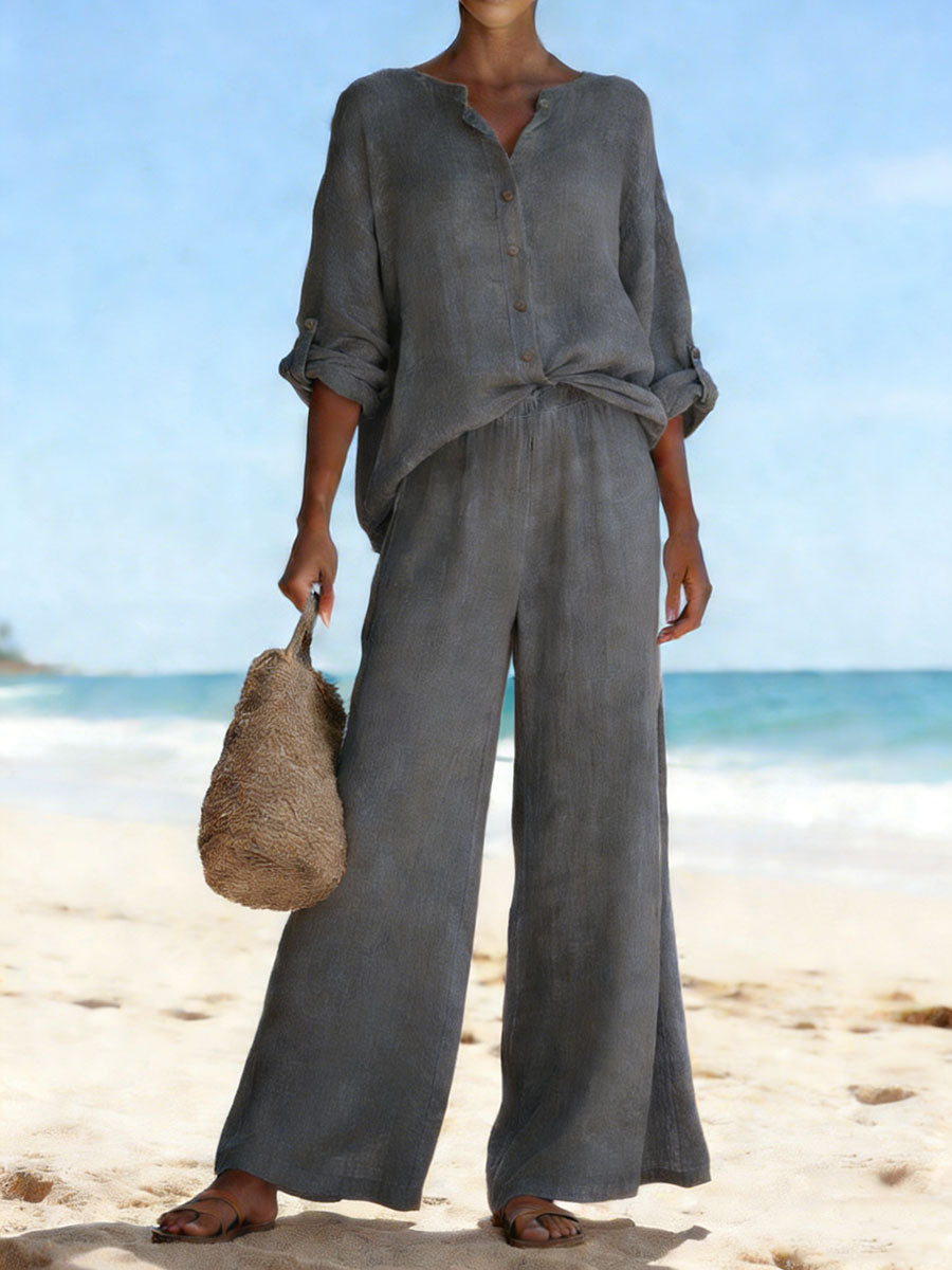 Casual And Cozy Minimalist Linen Two-piece Set
