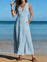Women's Long Cotton Linen Slit Dress