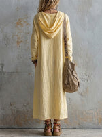 Loose-fit Casual Linen And Cotton Hooded Dress