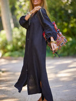 Women's Solid Color Art Casual Cotton Linen Long Dress