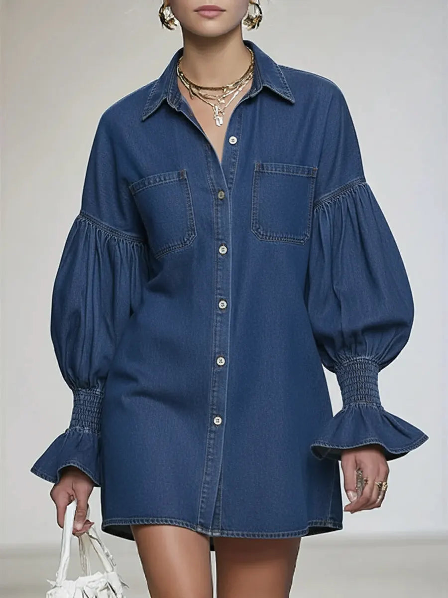 Women's Casual And Fashionable Denim Cotton Mini Dress