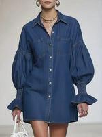 Women's Casual And Fashionable Denim Cotton Mini Dress