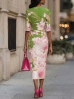 Elegant Party Vacation Floral Print Stretch Bodycon Dress
