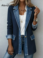 Knitted Patchwork Denim Casual Cotton Jacket