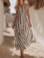 Women's Retro Striped Casual V-neck Maxi Dress