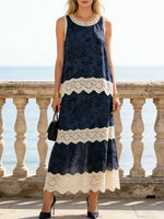 Women's Retro Floral Patchwork No Sleeve Art Casual Stylish Dress