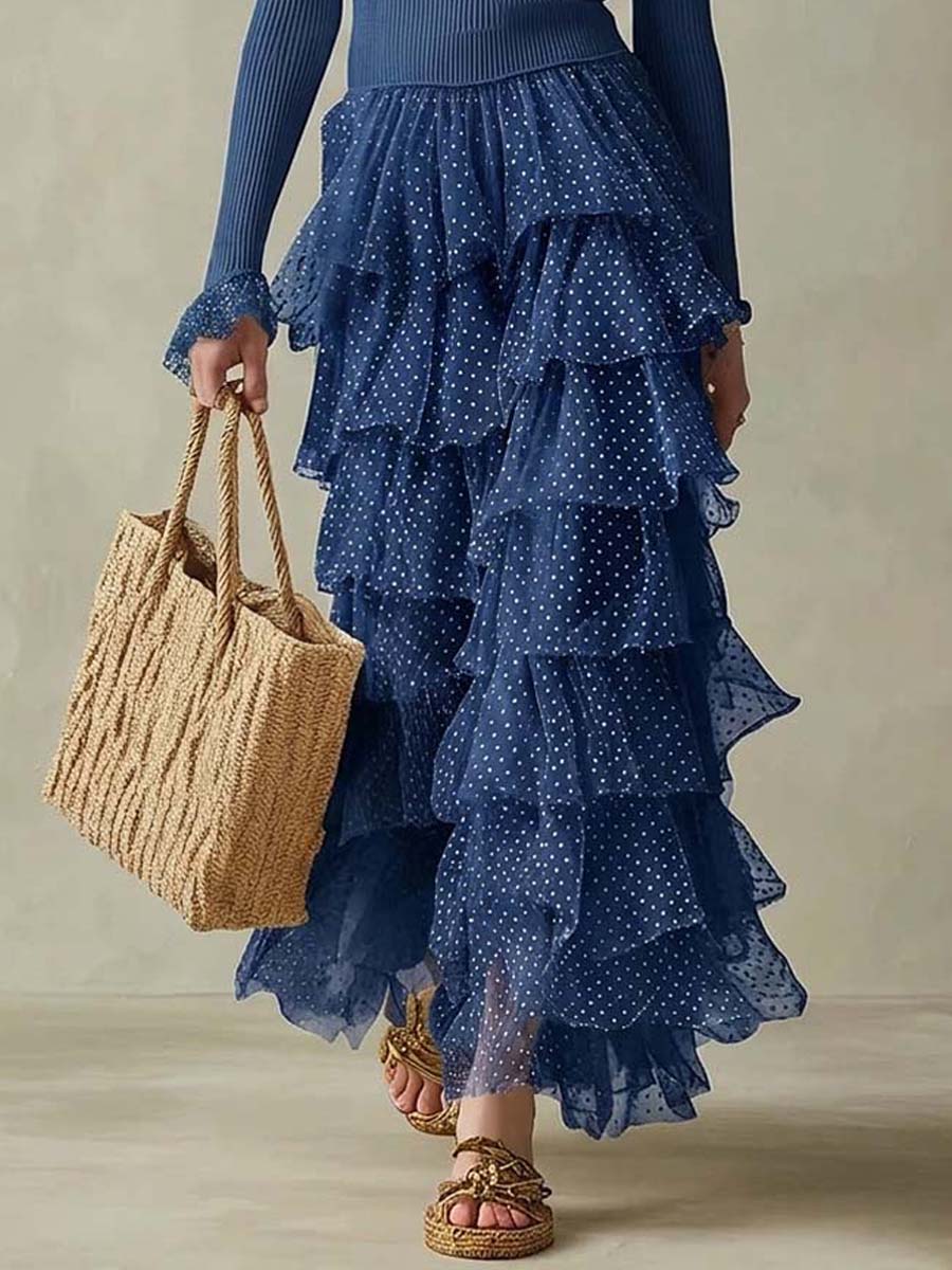 Women's Retro Polka Dot Art Stylish Chiffon Casual Skirt