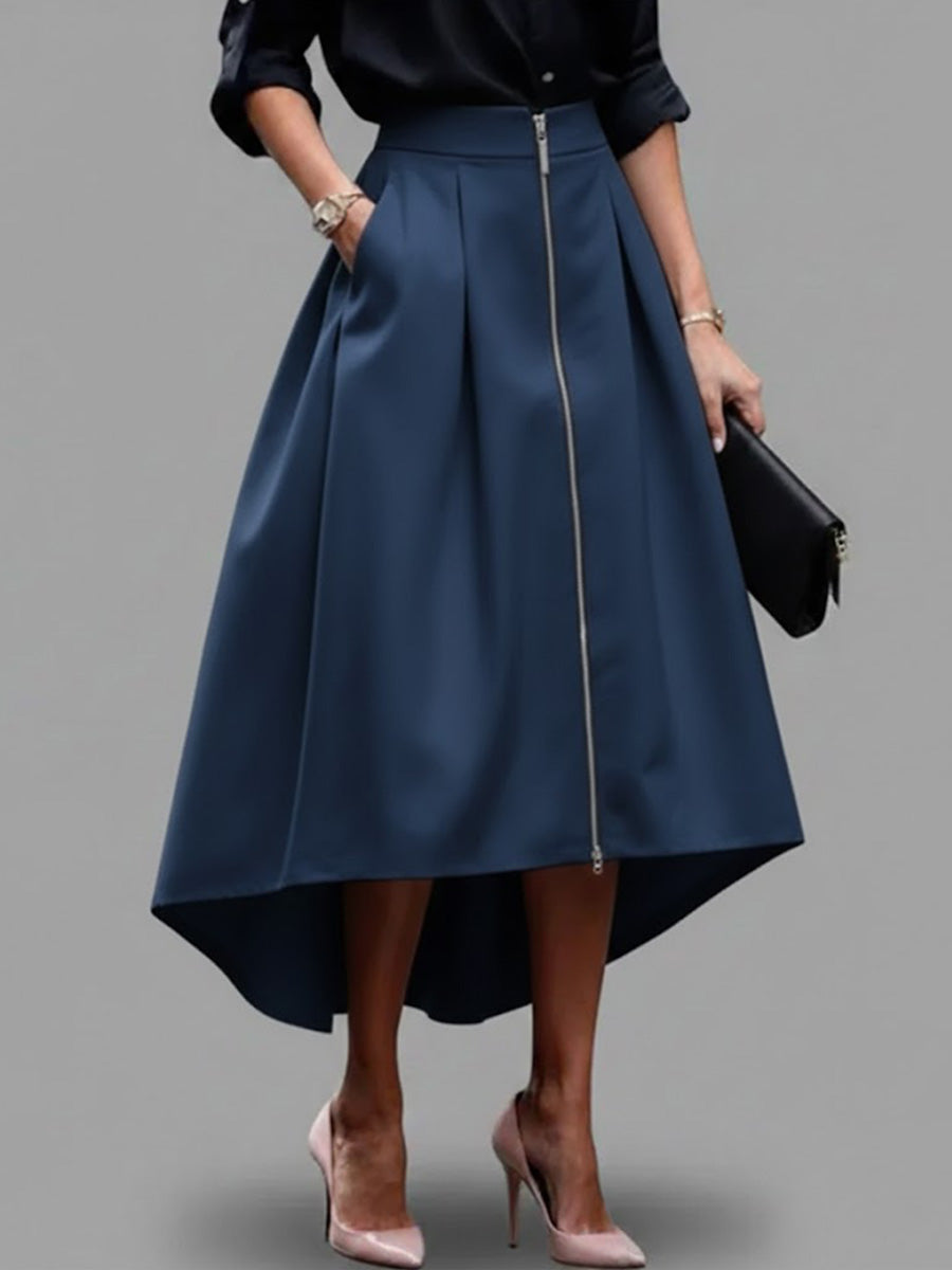 Women's Solid Color High-waisted Casual Loose Cotton Skirt