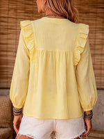 Women's Cotton And Linen Top With Ruffle Trim