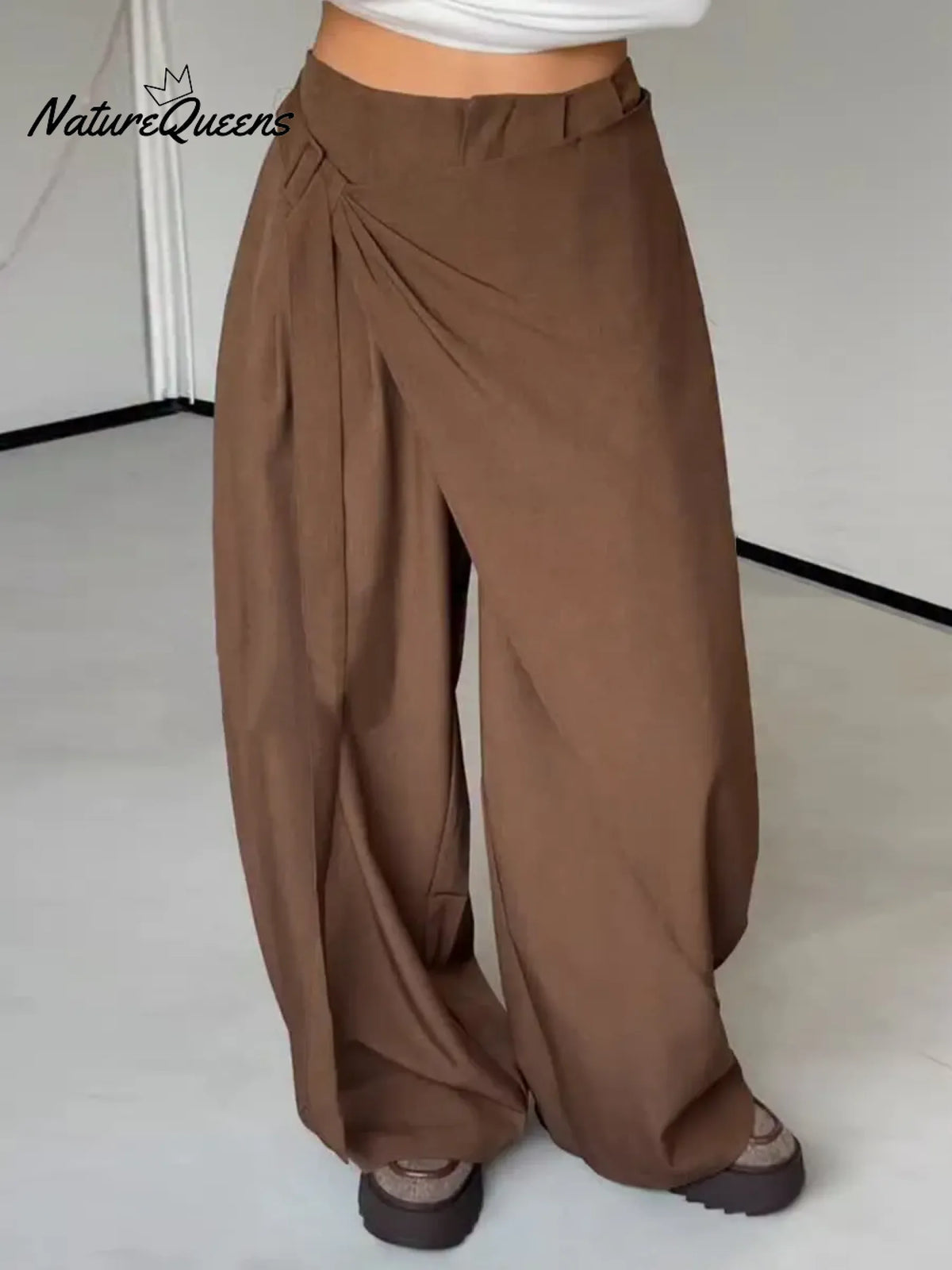 Women's Solid Color High-waisted Casual Wide-leg Pants