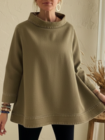 Elegant Mock Neck A-line Denim Cotton Top