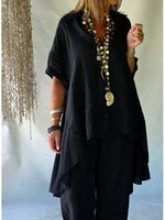 Casual Linen And Cotton Shirt With A Shorter Front And Longer Back