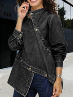 Women's Crew-neck Long-sleeve Loose-fit Casual Denim Top