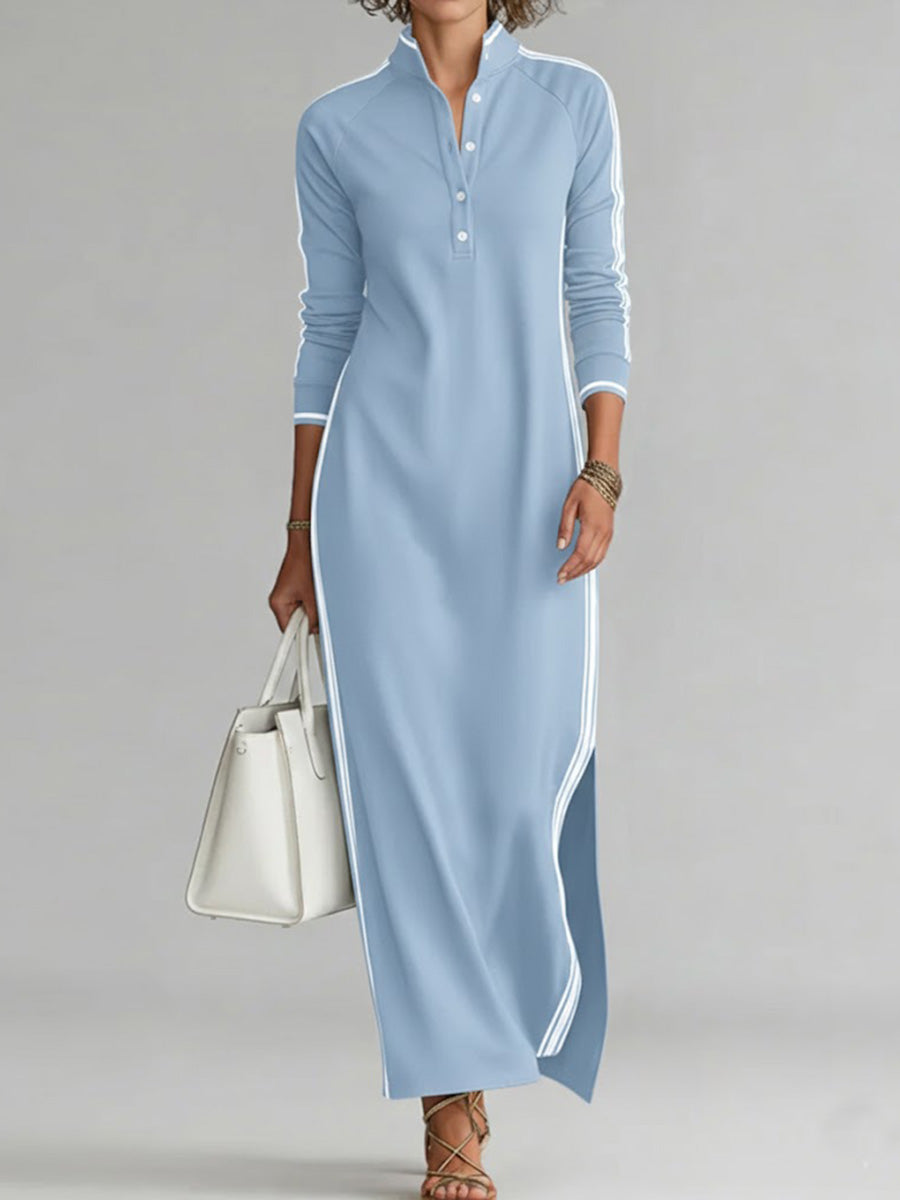 Women's Stand-collar Long-sleeved Casual Loose Cotton Dress